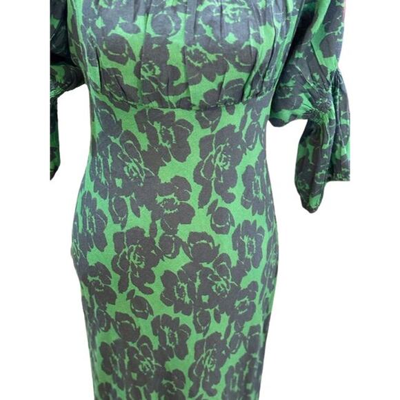 Peter Som Blue and Green Floral Print ¾ Sleeve Midi Dress – Like New – Size 6 - Picture 3 of 8